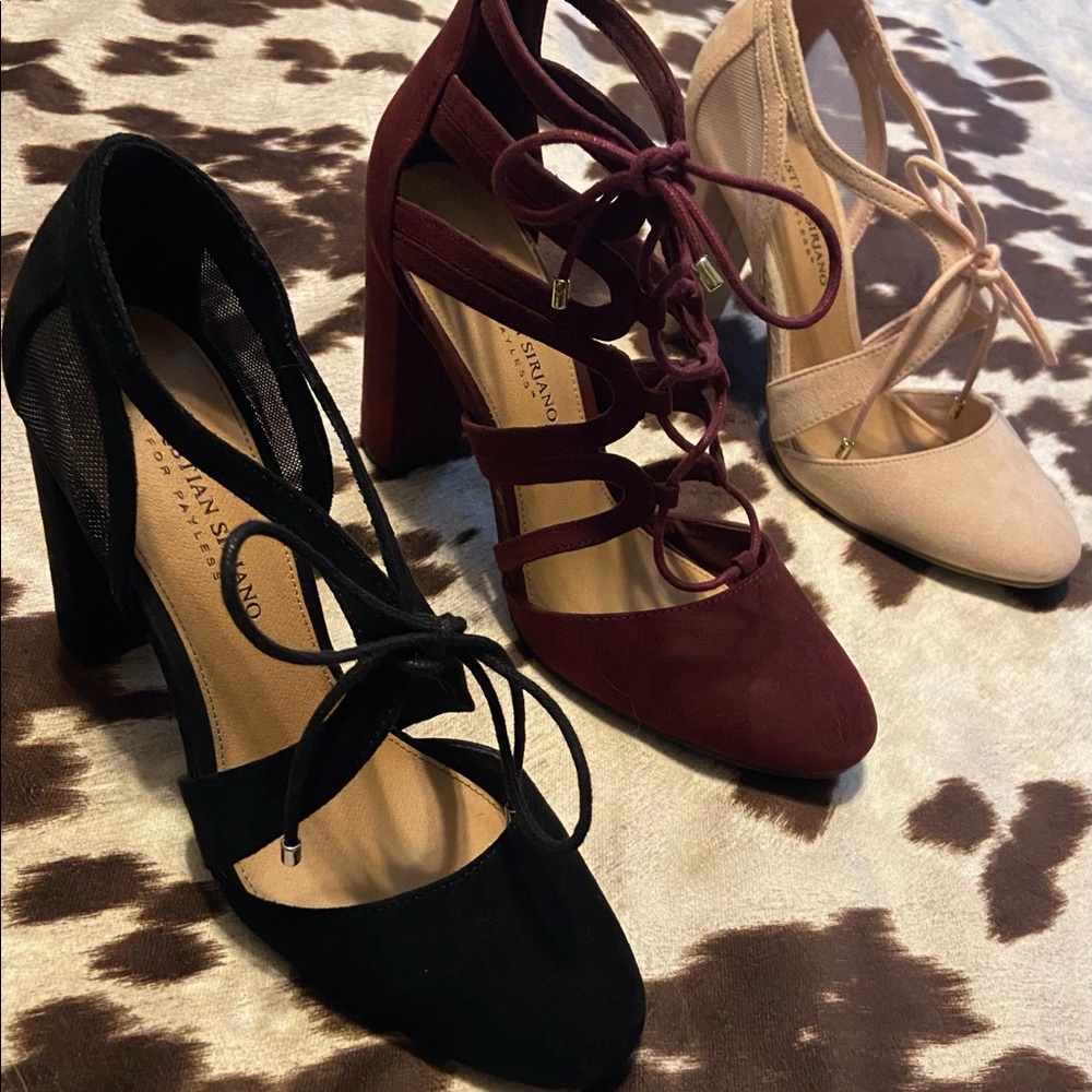 Wine Suede Chunky Heel Pumps - Christian Siriano
